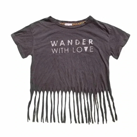 Skylar + Fade Cropped Gray Fringe T-Shirt Size M - Picture 1 of 4